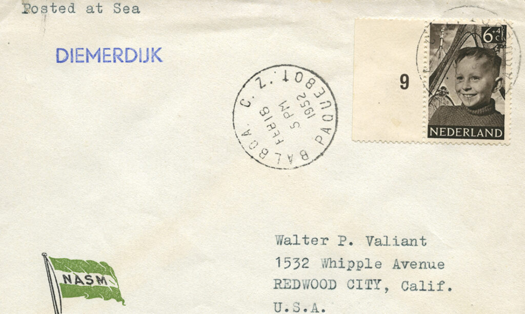 Paquebot Cover M/S Diemerdijk, Balboa, 18 February 1952